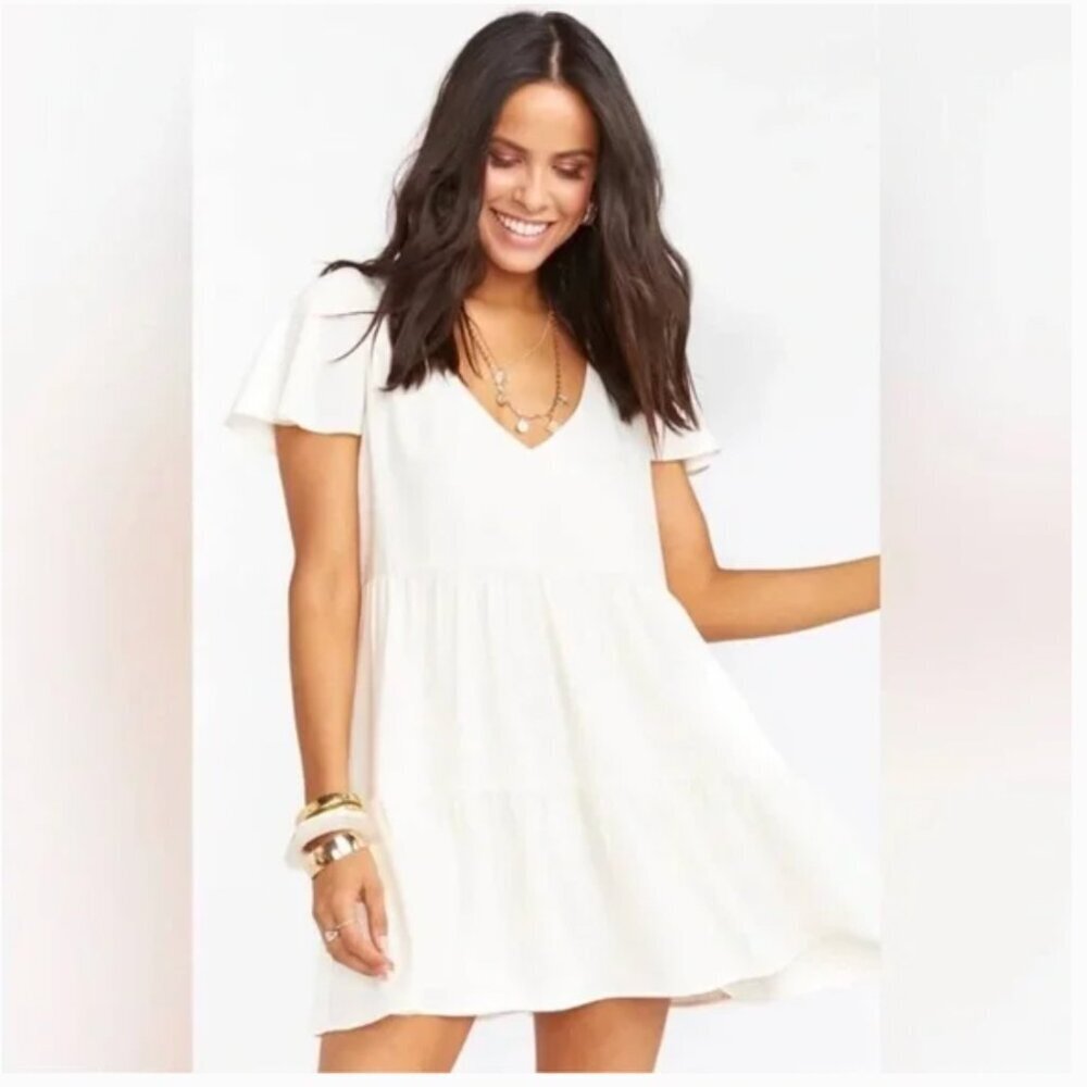 NWT Show Me Your Mumu Tiered Mini Cia Dress sz L cream butter yellow